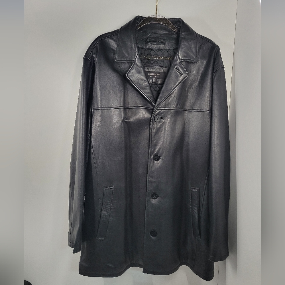 Liz Clairbone Black Lambskin Leather Y2K Jacket Coat Women Size XL